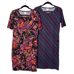 Lot of 2 LuLaRoe Julia Dress Retired Style Floral and Geo Print Size M (8-10)